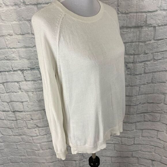 Merona women L scoopneck Longsleeve flamingo imprint lightweight sweater white - Picture 5 of 10